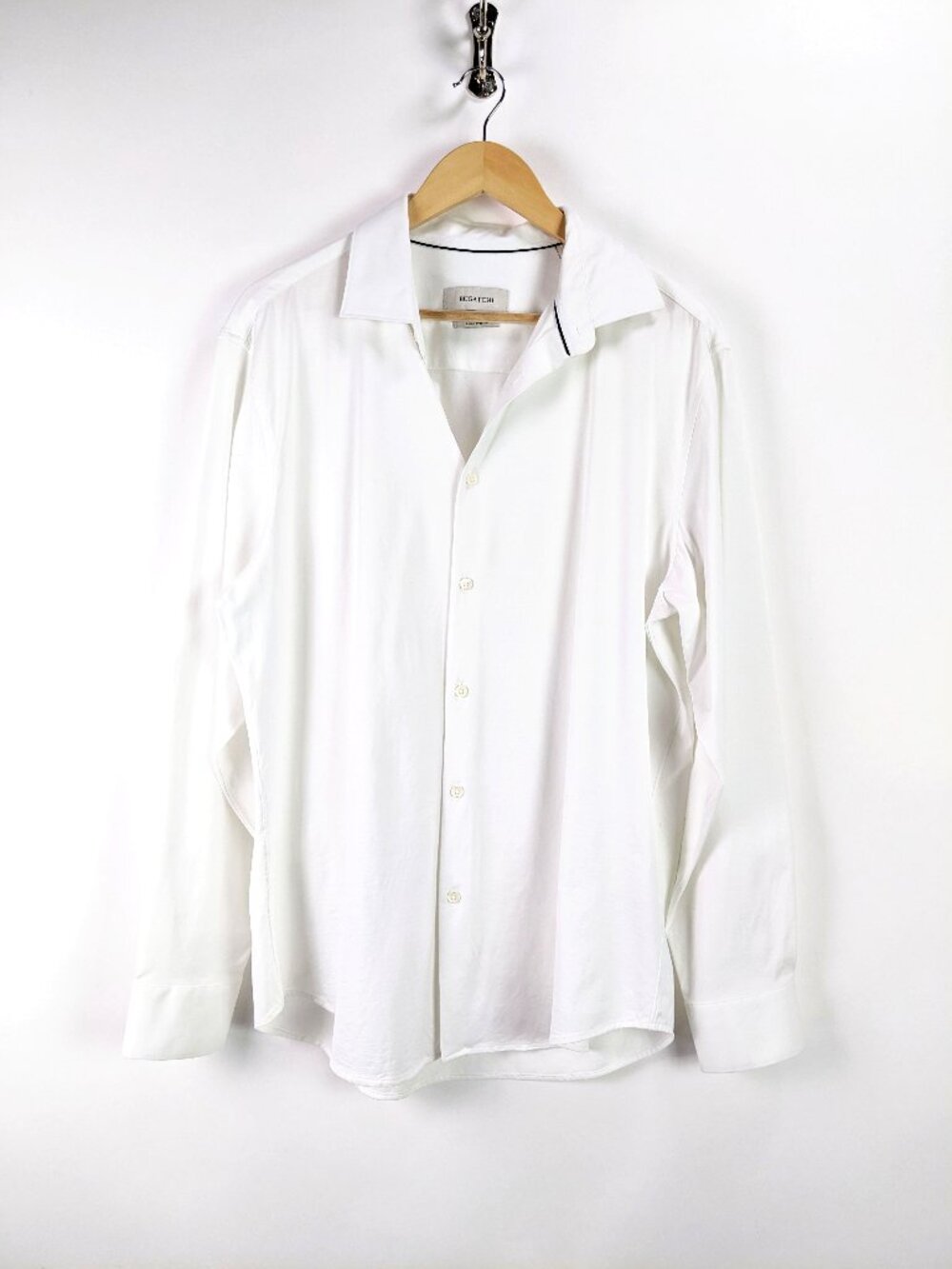 Bugatchi Ooohcotton Mens Soft Stretch Solid Sport Shirt in White Size L